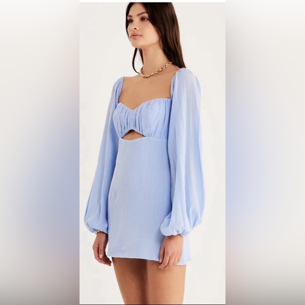 NWT Rumer the Label Camille Blue Cotton Cut Out Mini Dress Sz Xs Resortwear Cabo
